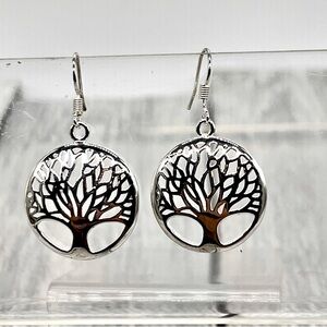 308. Beautiful Silver Tone Tree of Life Dangle Hook Earrings